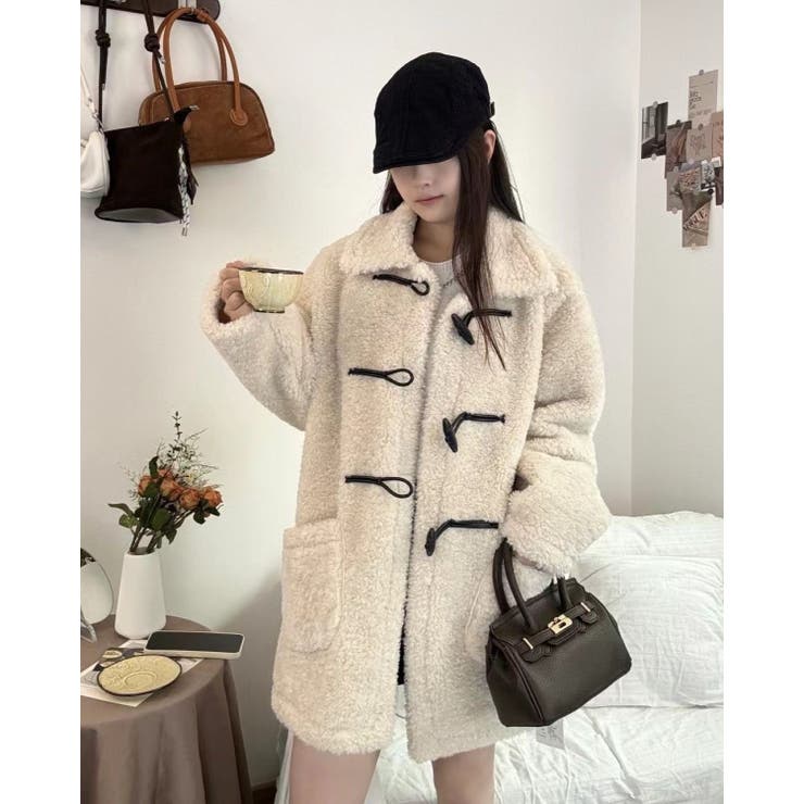 【lawgy】未使用★ハンドメイドダッフルコート（アイボリー） リエディ Re:EDIT [低身長サイズ有]シャギーオーバーサイズスタンド