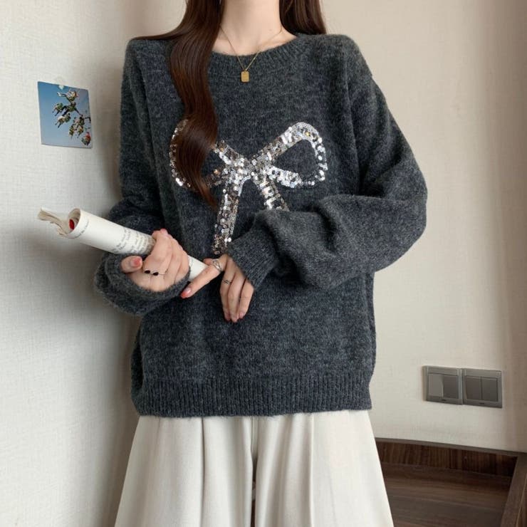 スパンコールリボンニットプルオーバー | LETee | 詳細画像7 