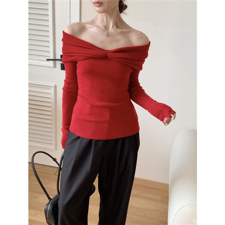 RED | 前絞りオフショルニットプルオーバー | LETee