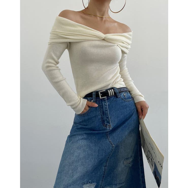 前絞りオフショルニットプルオーバー | LETee | 詳細画像1 