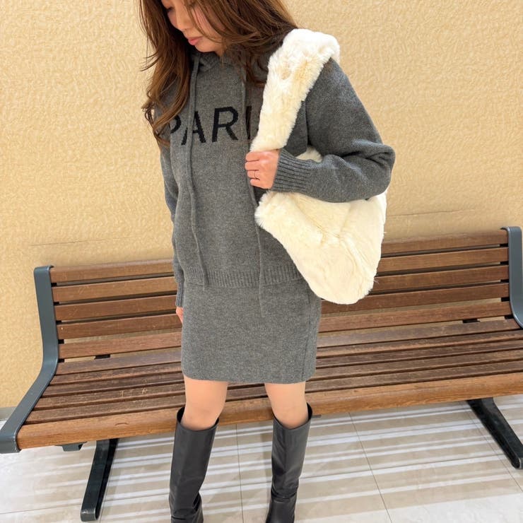 PARISジャカードニット―パーカー＆スカートセット[品番