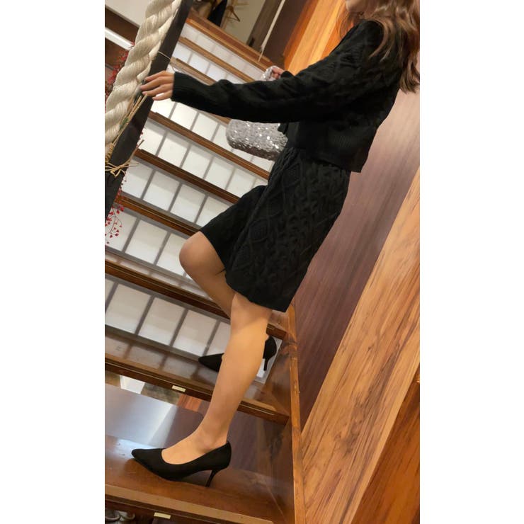 エレガントなケーブル柄ニットセットアップ カーディガン＆ミニスカートセット | LETee | 詳細画像8 