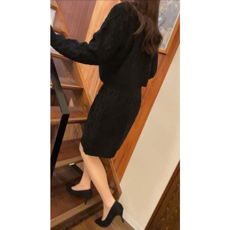 エレガントなケーブル柄ニットセットアップ カーディガン＆ミニスカートセット | LETee | 詳細画像6 