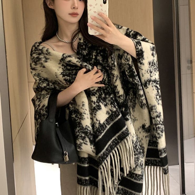 水墨画風ジャカードポンチョ | LETee | 詳細画像3 