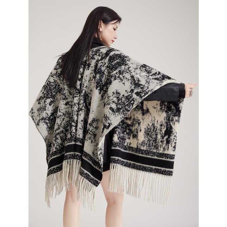 水墨画風ジャカードポンチョ | LETee | 詳細画像9 