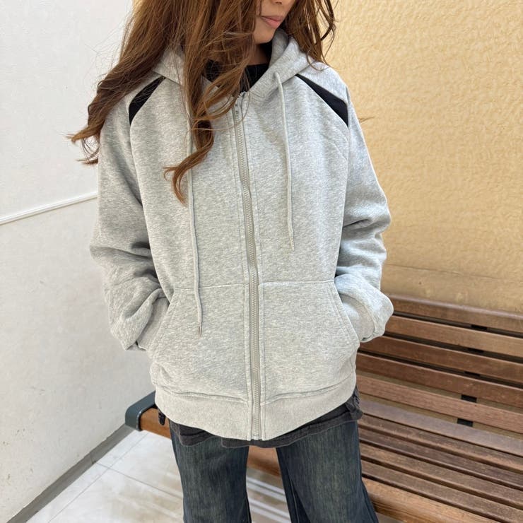 GREY | アームホール配色ジップパーカー | LETee