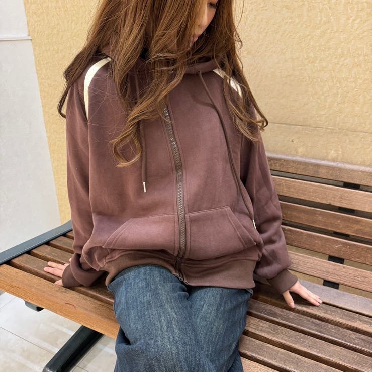 BROWN | アームホール配色ジップパーカー | LETee