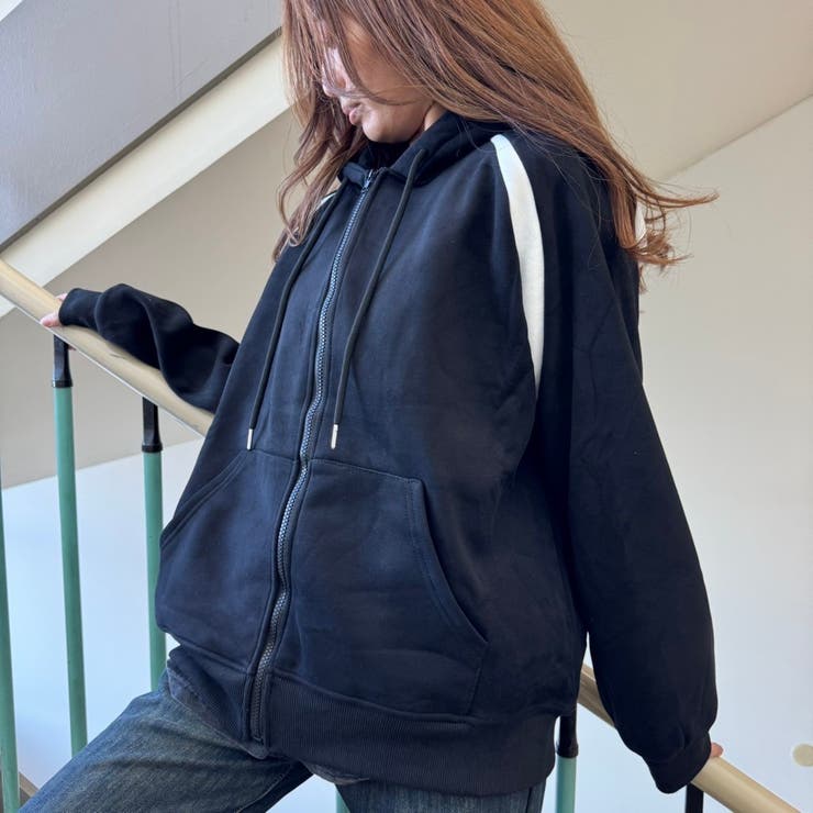 BLACK | アームホール配色ジップパーカー | LETee