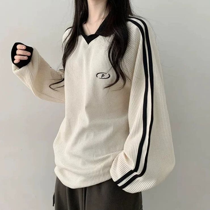 ワッフル袖ラインスキッパートップス | LETee | 詳細画像1 