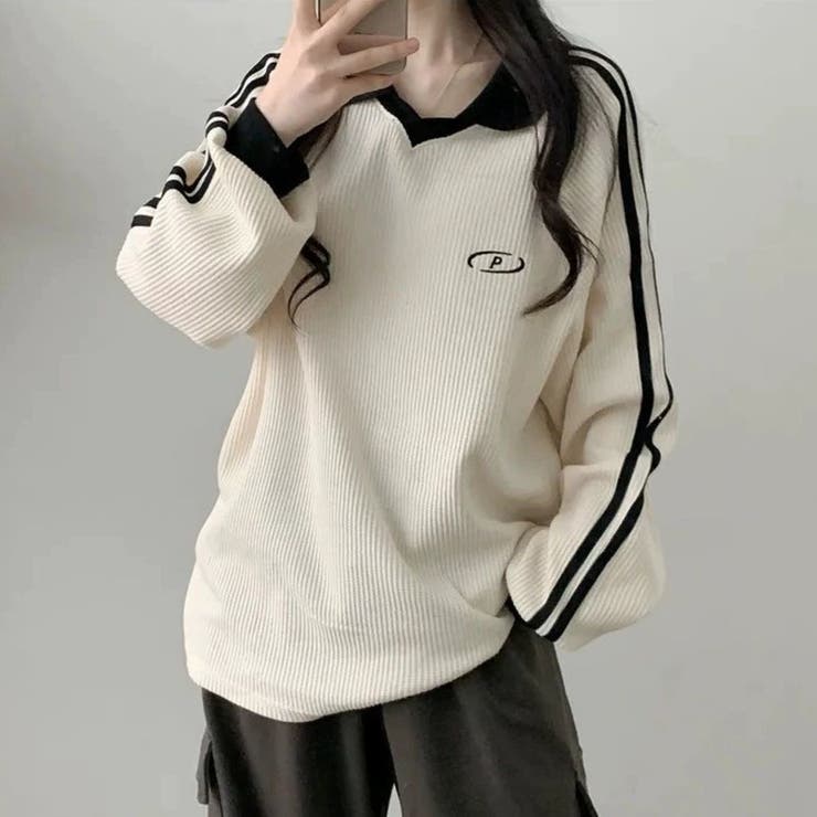 ワッフル袖ラインスキッパートップス | LETee | 詳細画像3 