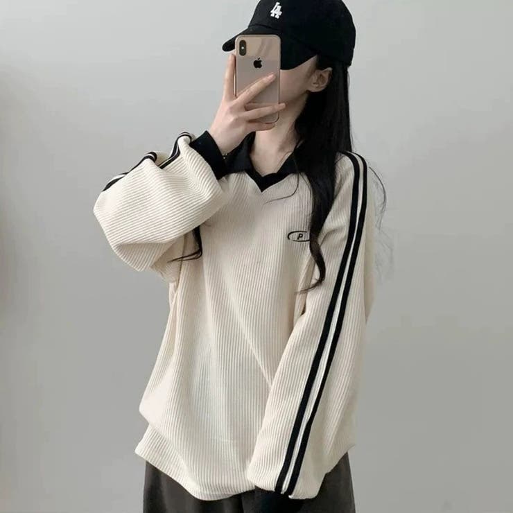 ワッフル袖ラインスキッパートップス | LETee | 詳細画像4 