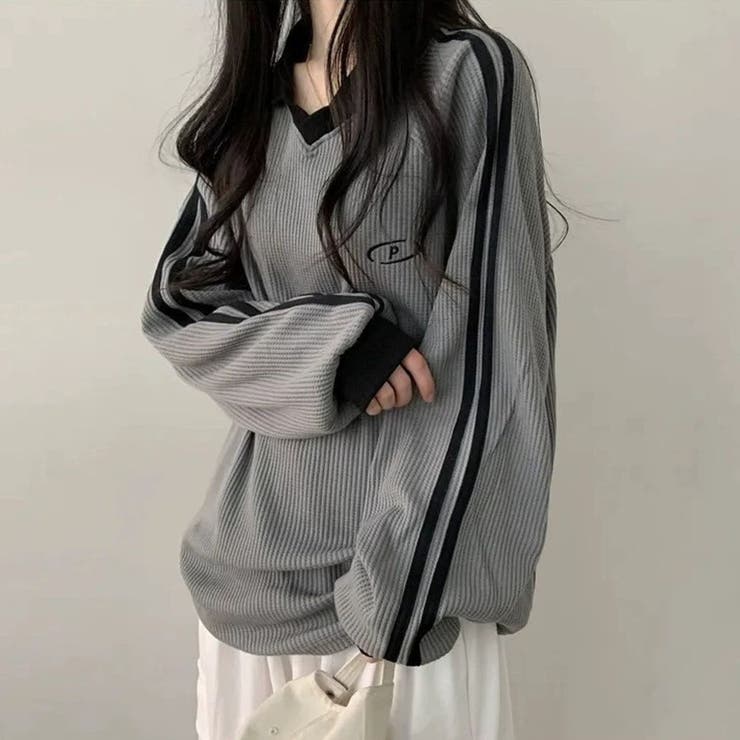 ワッフル袖ラインスキッパートップス | LETee | 詳細画像8 