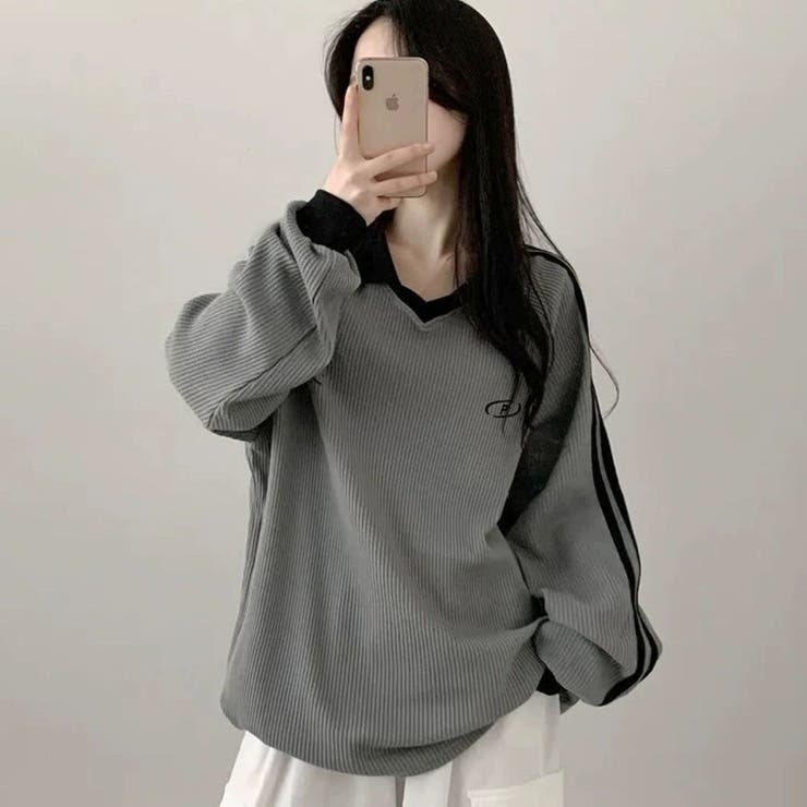 ワッフル袖ラインスキッパートップス | LETee | 詳細画像9 