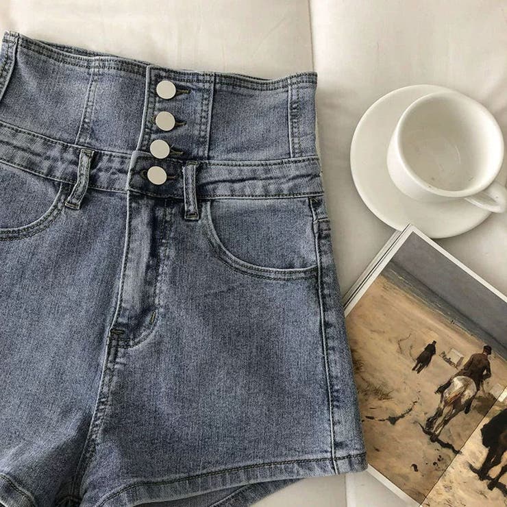 バックレースアップ ハイウエストデニムショートパンツ | LETee | 詳細画像2 