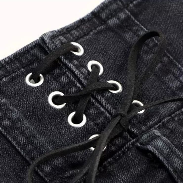 バックレースアップ ハイウエストデニムショートパンツ | LETee | 詳細画像7 