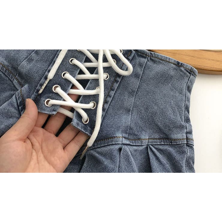 レースアップデニムミニスカート/ボックスプリーツ/ハイウエスト | LETee | 詳細画像4 