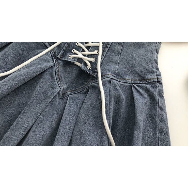 レースアップデニムミニスカート/ボックスプリーツ/ハイウエスト | LETee | 詳細画像5 