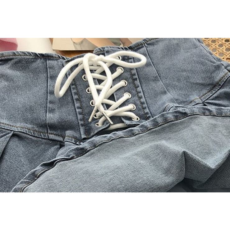 レースアップデニムミニスカート/ボックスプリーツ/ハイウエスト | LETee | 詳細画像7 