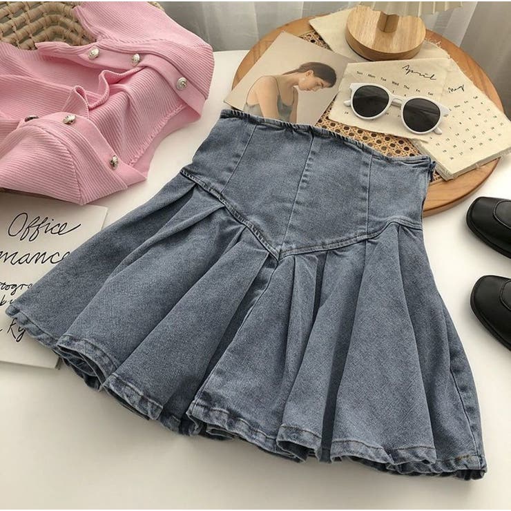 レースアップデニムミニスカート/ボックスプリーツ/ハイウエスト | LETee | 詳細画像9 