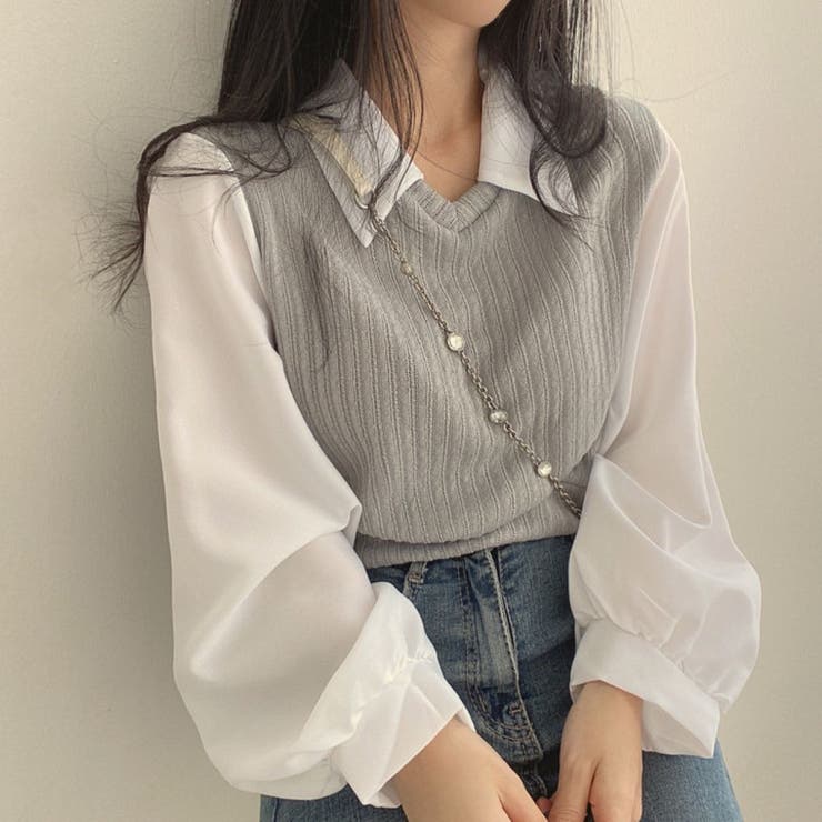 L.GREY | 異素材ドッキングえり付きトップス | LETee