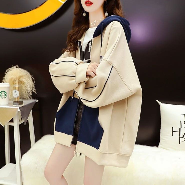 IVORY | RIGHTプリント バイカラーパーカー | LETee