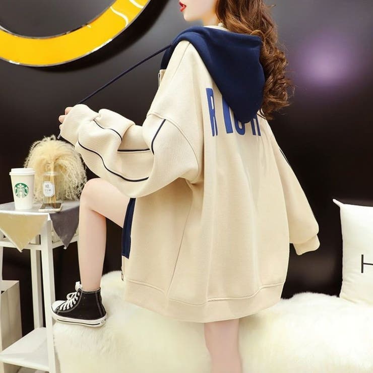 RIGHTプリント バイカラーパーカー | LETee | 詳細画像9 