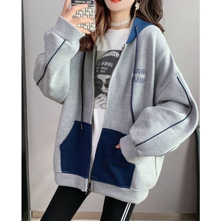 RIGHTプリント バイカラーパーカー | LETee | 詳細画像3 