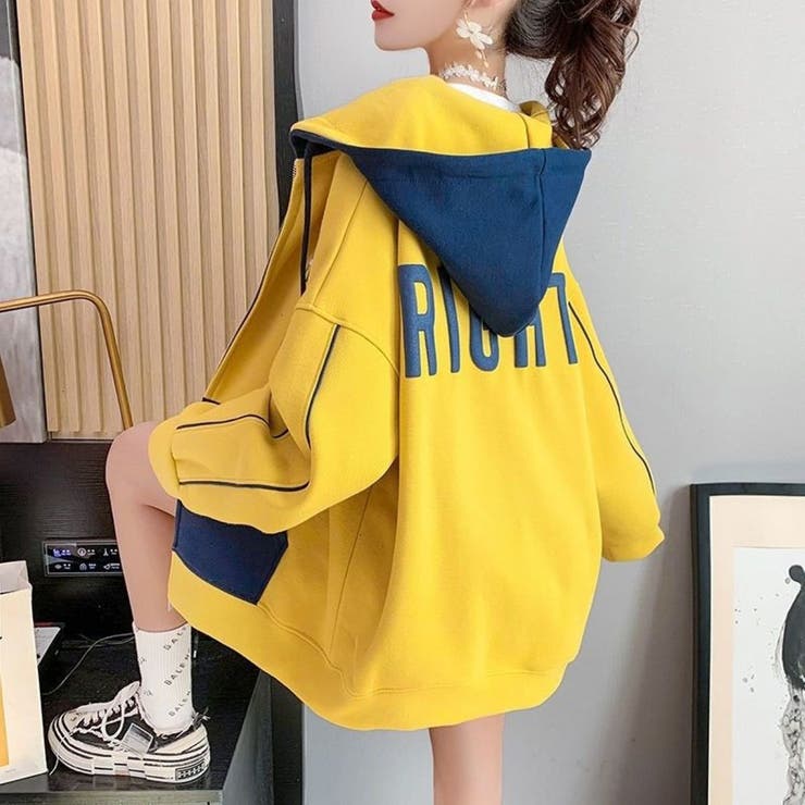 RIGHTプリント バイカラーパーカー | LETee | 詳細画像4 