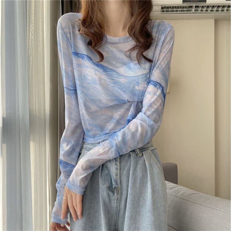 BLUE | タイダイシアートップス/メッシュ素材/レイヤードアイテム/ショート丈 | LETee