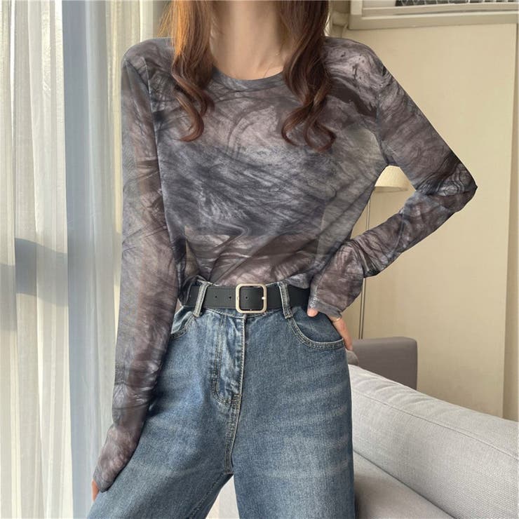 GREY | タイダイシアートップス/メッシュ素材/レイヤードアイテム/ショート丈 | LETee