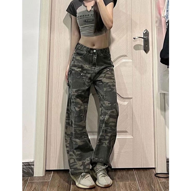 Fancyclub カーペンター レタリングデニム パンツ 迷彩 カモ柄 Fancyclub カーペンター レタリングデニム パンツ 迷彩 カモ柄