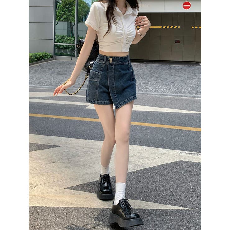 ラップデニムショートパンツ/サイドポケット | LETee | 詳細画像1 