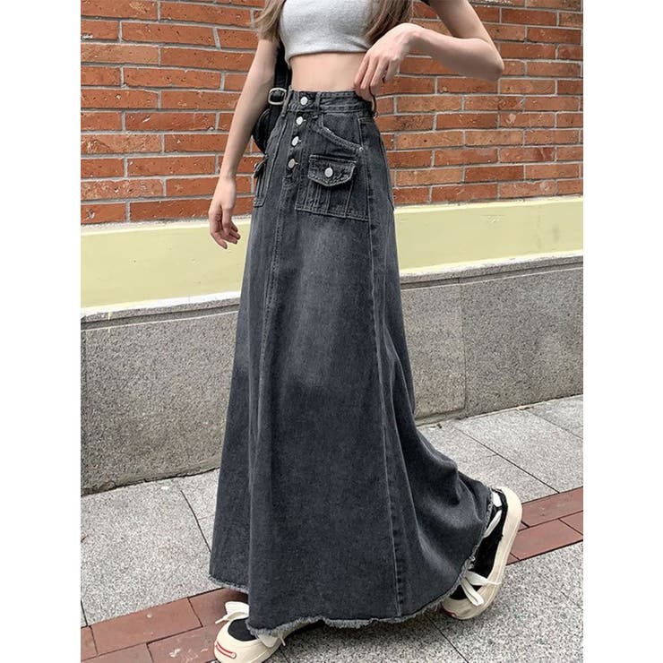 ハイウエストデニムロングスカート/アウトボタン/6ポケッツ | LETee | 詳細画像1 