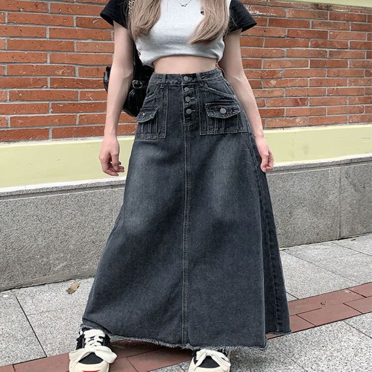 ハイウエストデニムロングスカート/アウトボタン/6ポケッツ | LETee | 詳細画像2 