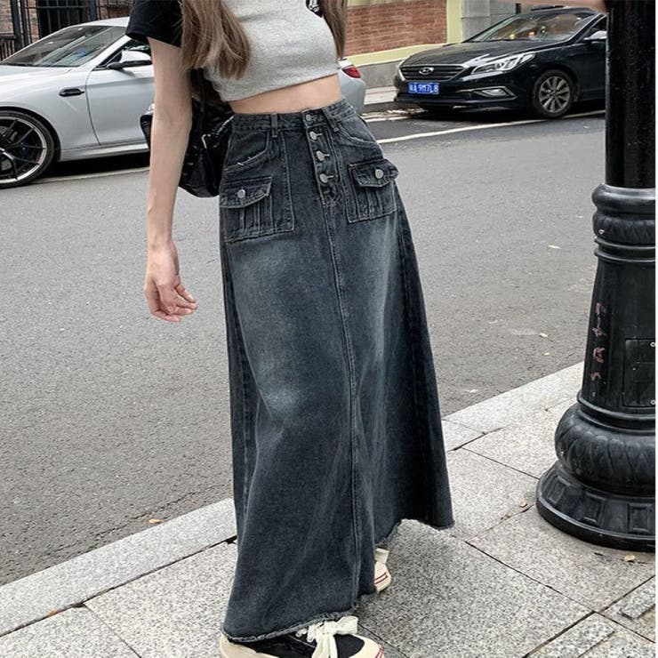 ハイウエストデニムロングスカート/アウトボタン/6ポケッツ | LETee | 詳細画像4 