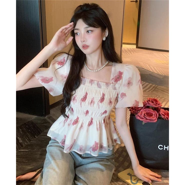 RED | 花柄シフォントップス/スクエアネック | LETee