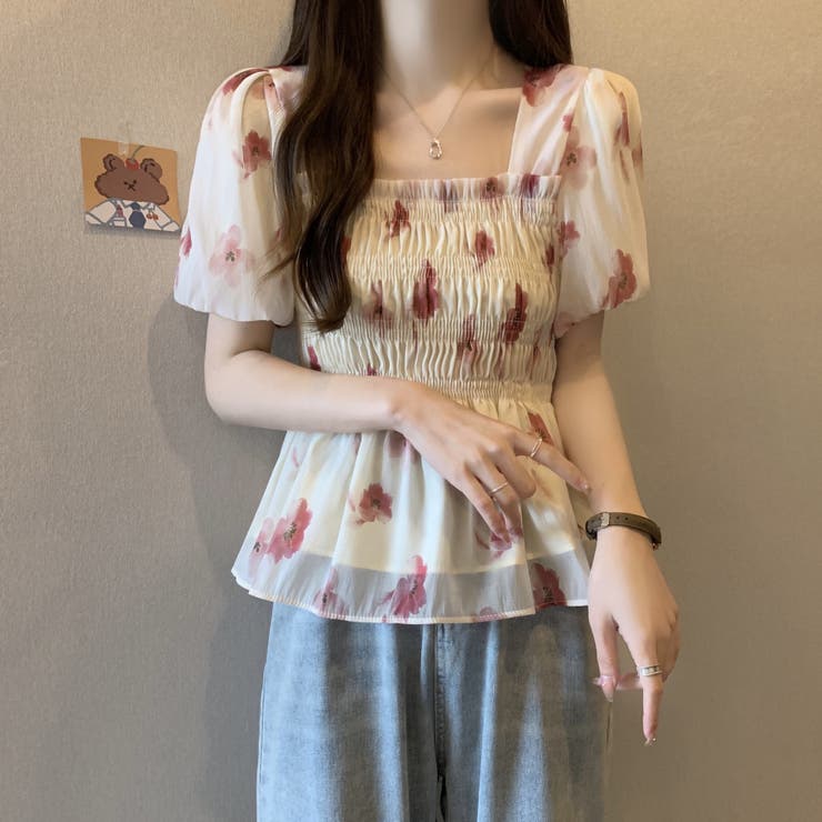 花柄シフォントップス/スクエアネック | LETee | 詳細画像5 