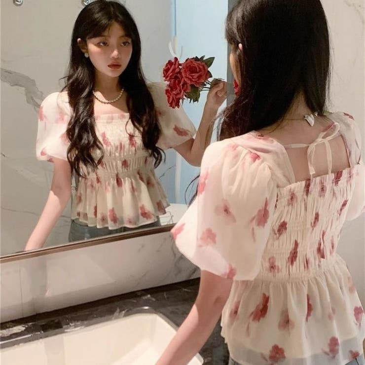 花柄シフォントップス/スクエアネック | LETee | 詳細画像6 