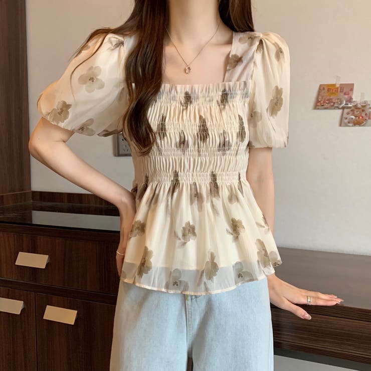 花柄シフォントップス/スクエアネック | LETee | 詳細画像8 