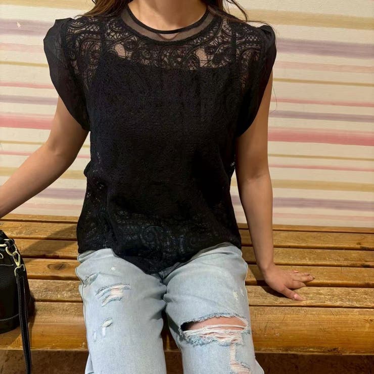 BLACK | 総レースプルオーバー キャミソール付き | LETee