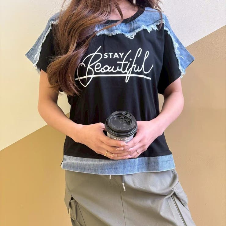 ドルマンスリーブ ロゴ デニムドッキングＴシャツ | LETee | 詳細画像10 