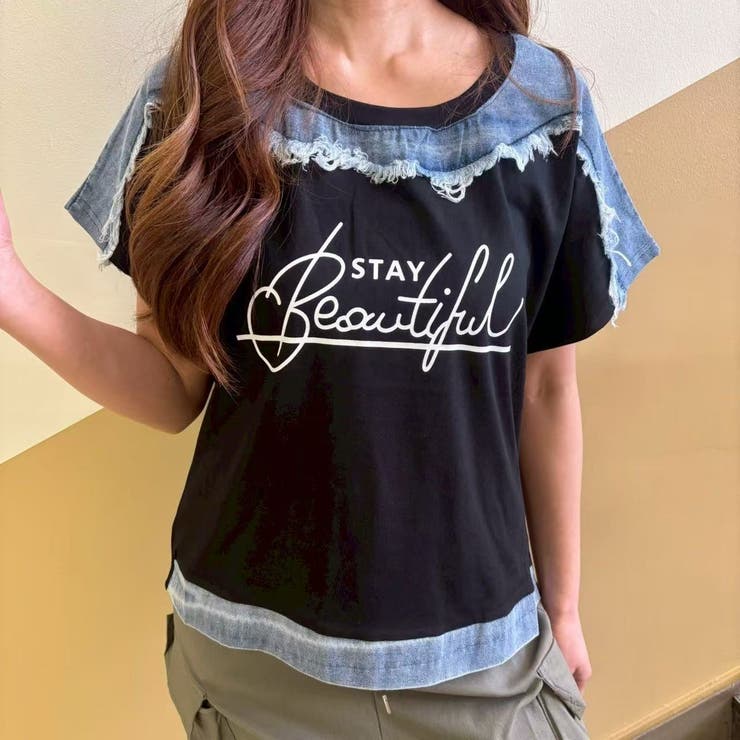 ドルマンスリーブ ロゴ デニムドッキングＴシャツ | LETee | 詳細画像11 