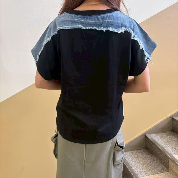 ドルマンスリーブ ロゴ デニムドッキングＴシャツ | LETee | 詳細画像15 