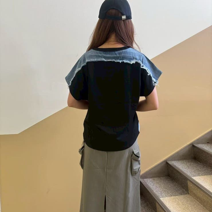 ドルマンスリーブ ロゴ デニムドッキングＴシャツ | LETee | 詳細画像16 