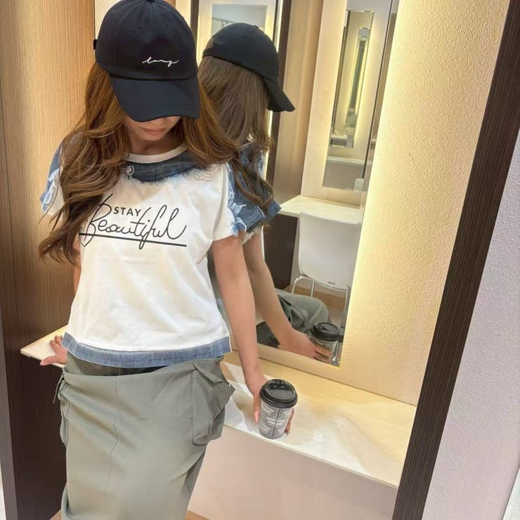 ドルマンスリーブ ロゴ デニムドッキングＴシャツ | LETee | 詳細画像2 