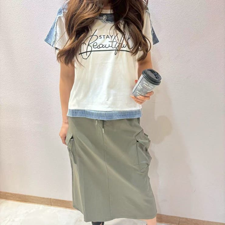 ドルマンスリーブ ロゴ デニムドッキングＴシャツ | LETee | 詳細画像3 