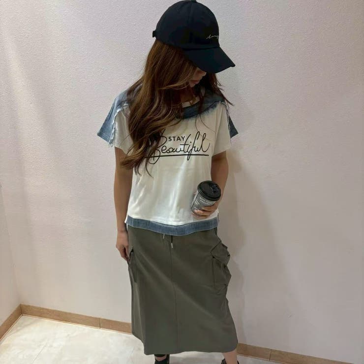 ドルマンスリーブ ロゴ デニムドッキングＴシャツ | LETee | 詳細画像4 