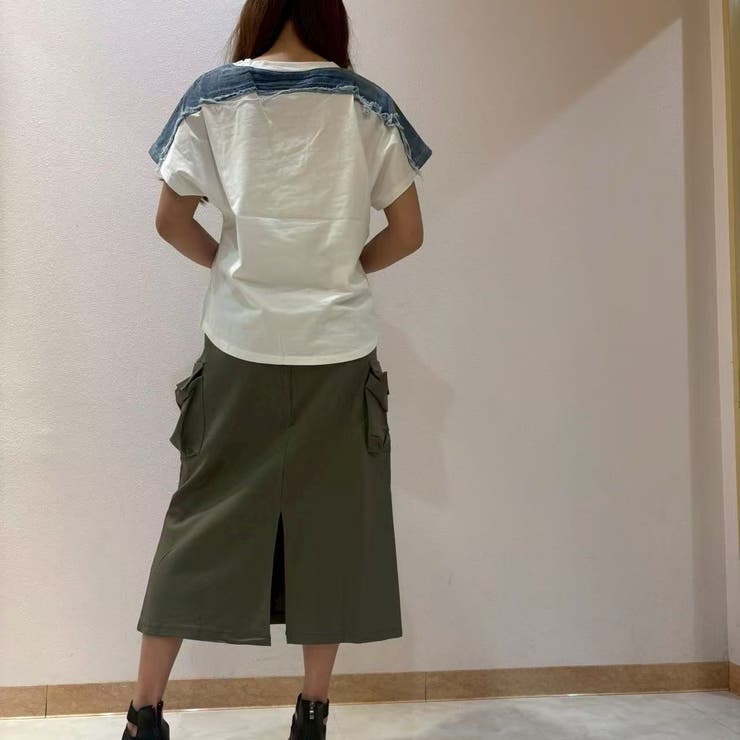 ドルマンスリーブ ロゴ デニムドッキングＴシャツ | LETee | 詳細画像7 
