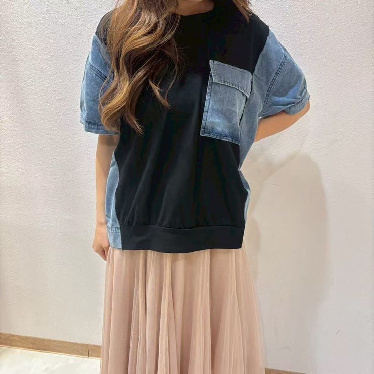サイド切り替え＆袖＆ポケット デニムドッキングＴシャツ | LETee | 詳細画像18 