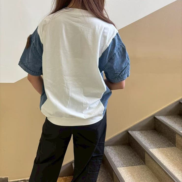 サイド切り替え＆袖＆ポケット デニムドッキングＴシャツ | LETee | 詳細画像5 